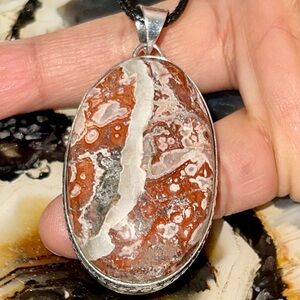 Reddish-Brown & White Crazy Lace Agate Pendant 2”